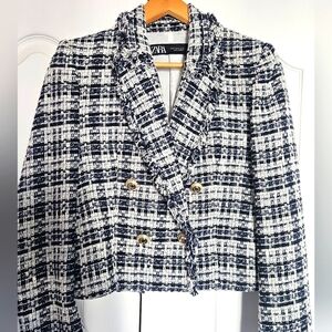 NWT ZARA TEXTURED DOUBLE-BREASTED BLAZER CROPPED XS